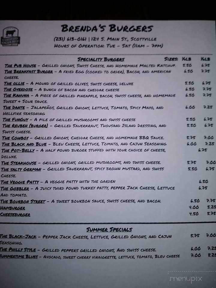 Brenda's Burgers - Scottville, MI menu_pic