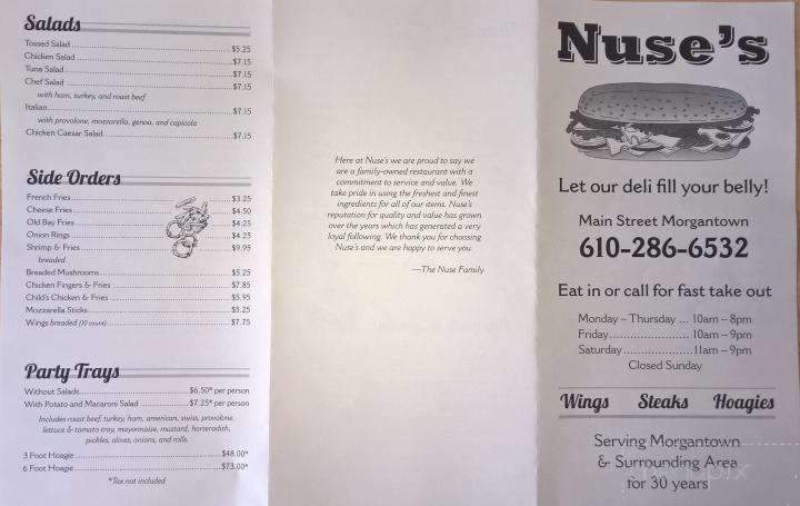Nuse's Deli - Morgantown, PA menu_pic