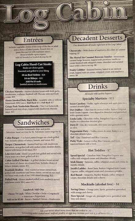 Log Cabin Grill & Bar - Gladstone, MI menu_pic