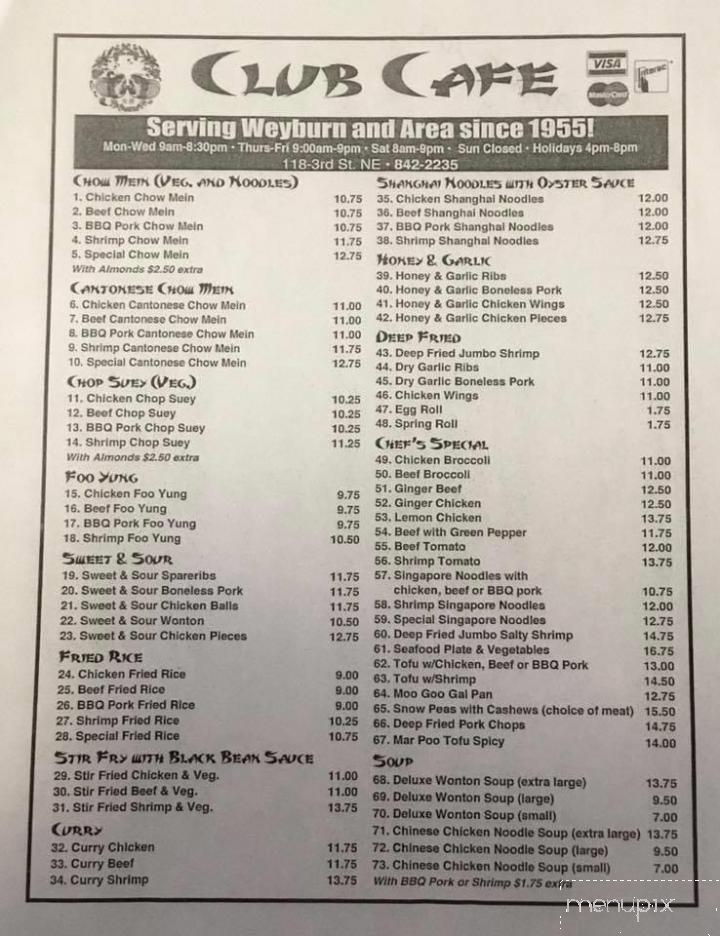 Club Cafe - Weyburn, SK menu_pic