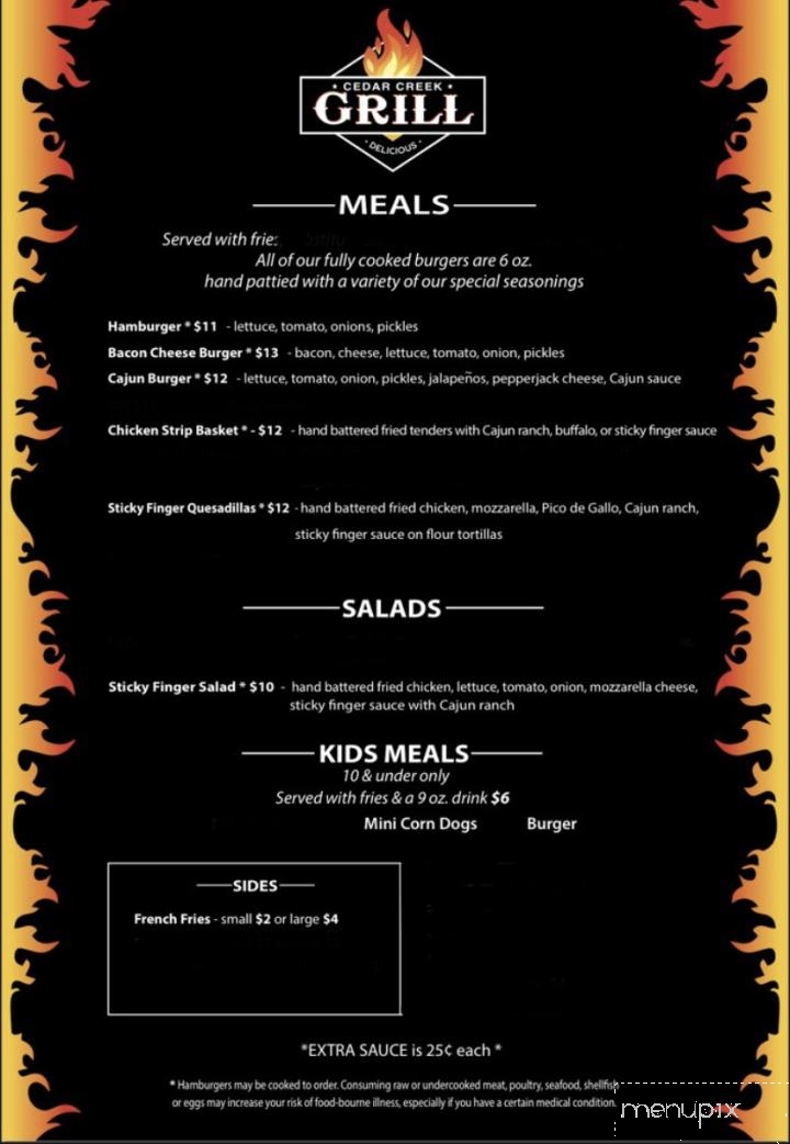 Cedar Creek Grill - Afton, WY menu_pic