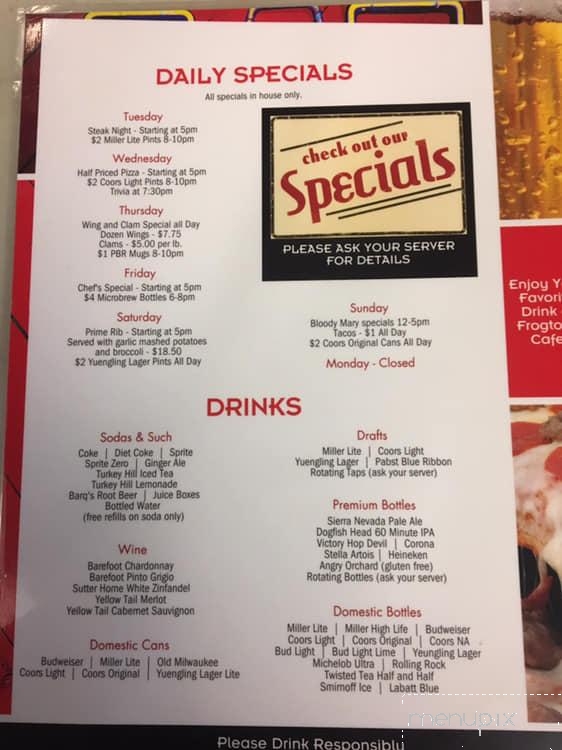 Frogtown Cafe - Pequea, PA menu_pic