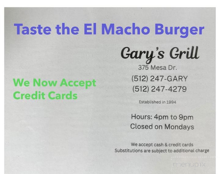 Gary's Grill - Del Valle, TX menu_pic