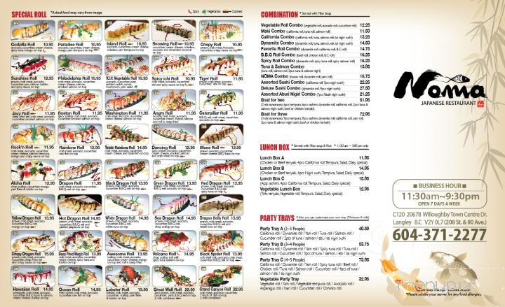 Noma Japanese Restaurant - Langley, BC menu_pic