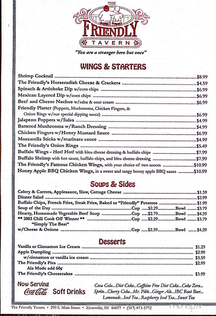 Friendly Tavern - Zionsville, IN menu_pic