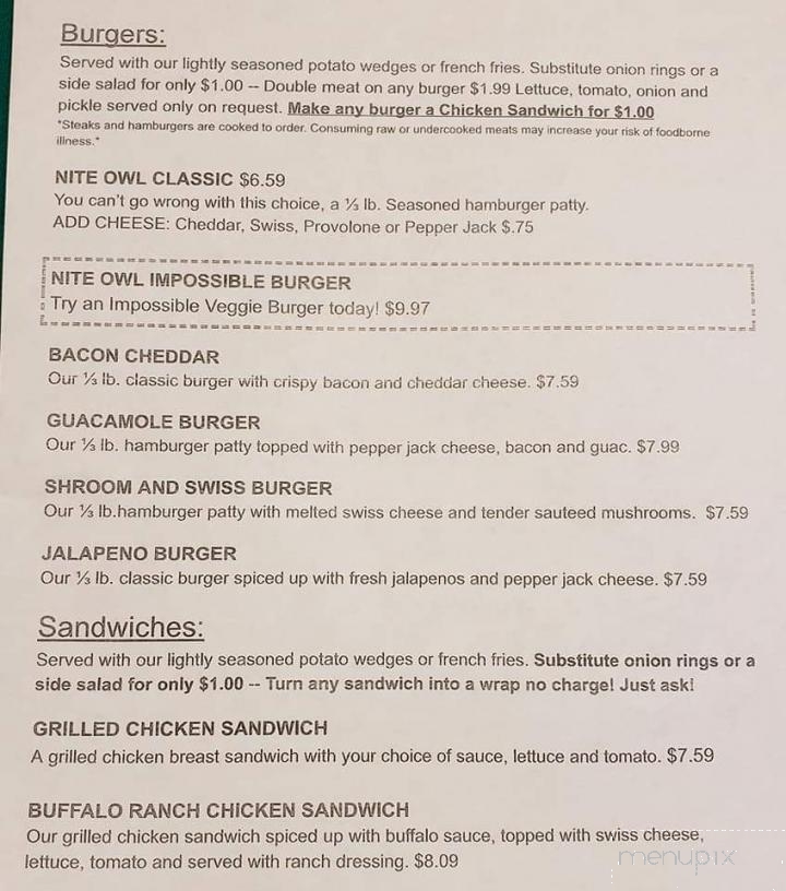 Nite Owl Sports Bar & Grill - Lakewood, CO menu_pic