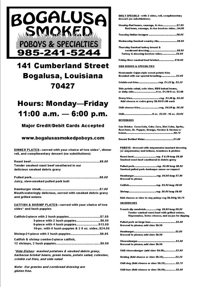 Bogalusa Smoked Poboys & Specialties - Bogalusa, LA menu_pic