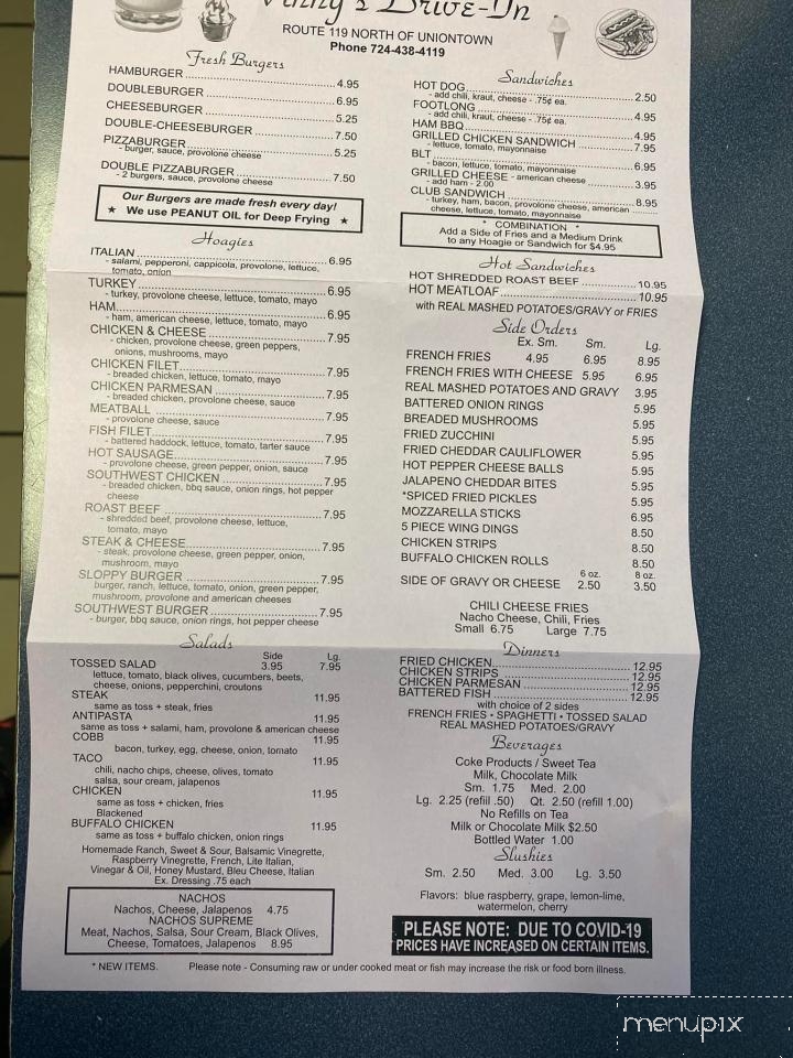 Vinny's Drive Inn - Uniontown, PA menu_pic
