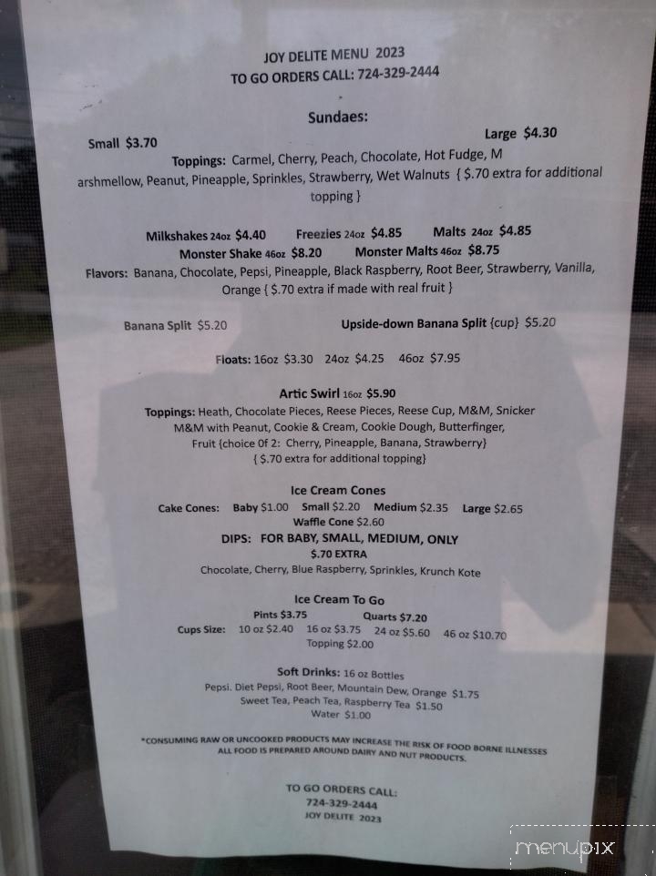 Joy Delite - Markleysburg, PA menu_pic