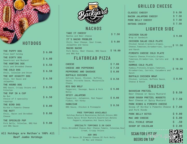 The Backyard Brews & Bites - South Hill, VA menu_pic