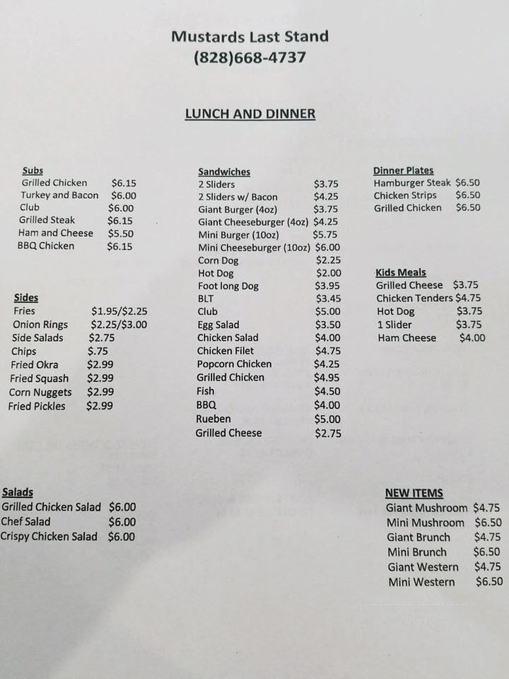 Mustard's Last Stand - Old Fort, NC menu_pic