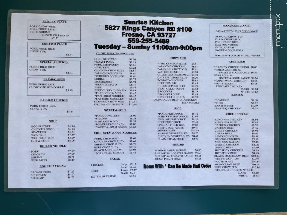 Sunrise Kitchen - Fresno, CA menu_pic
