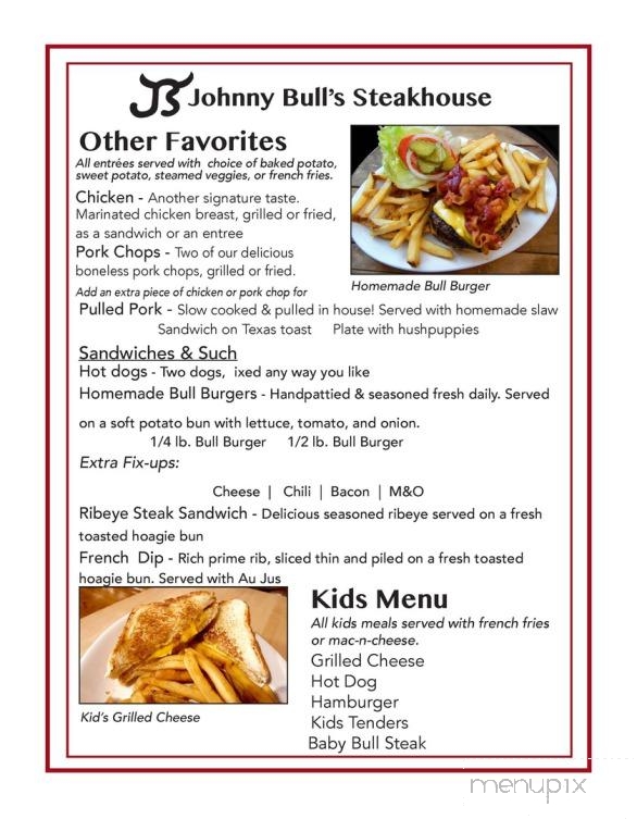Johnny Bull's SteakHouse - Louisburg, NC menu_pic