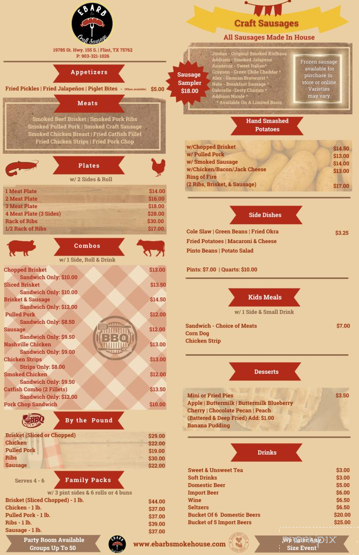 Ebarb's Craft Sausage And Smokehouse - Flint, TX menu_pic