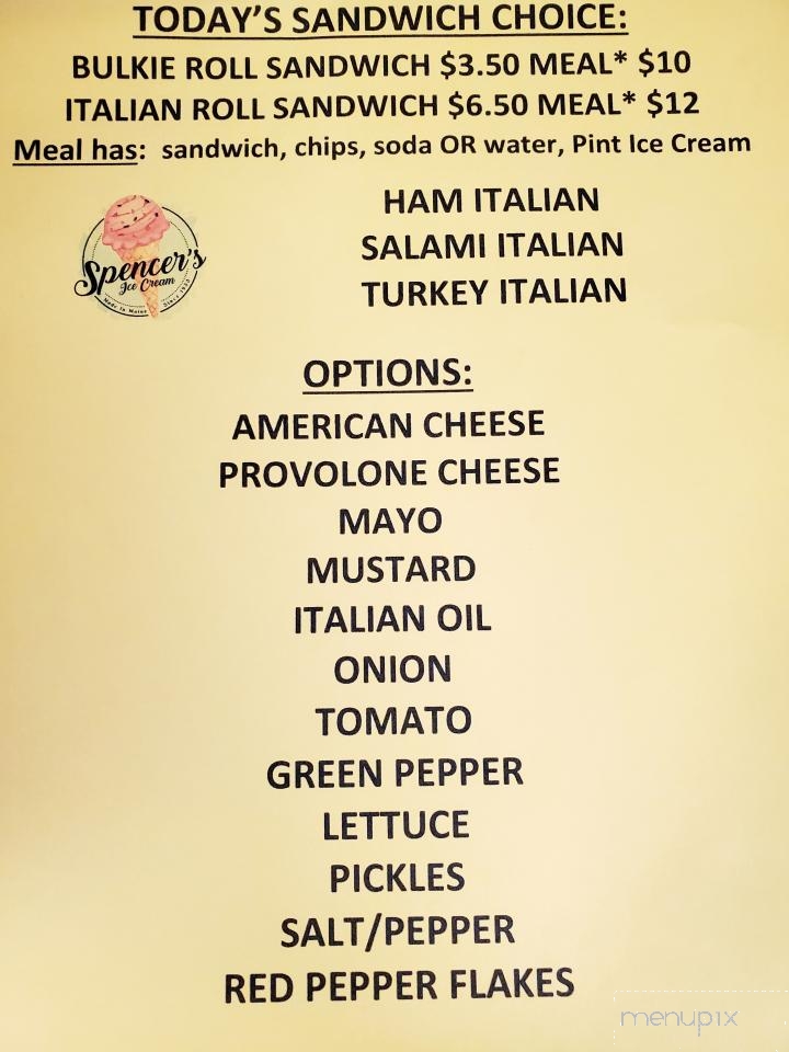 Spencer's Ice Cream - Bradley, ME menu_pic