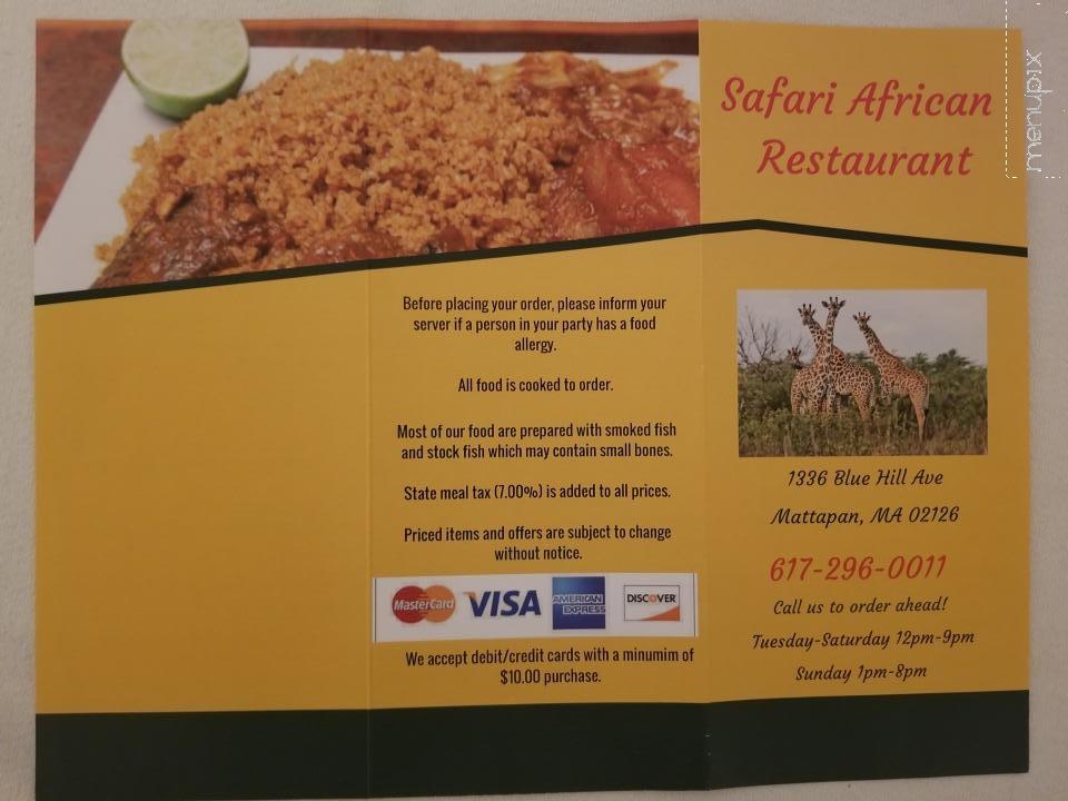 Safari African Restaurant - Mattapan, MA menu_pic