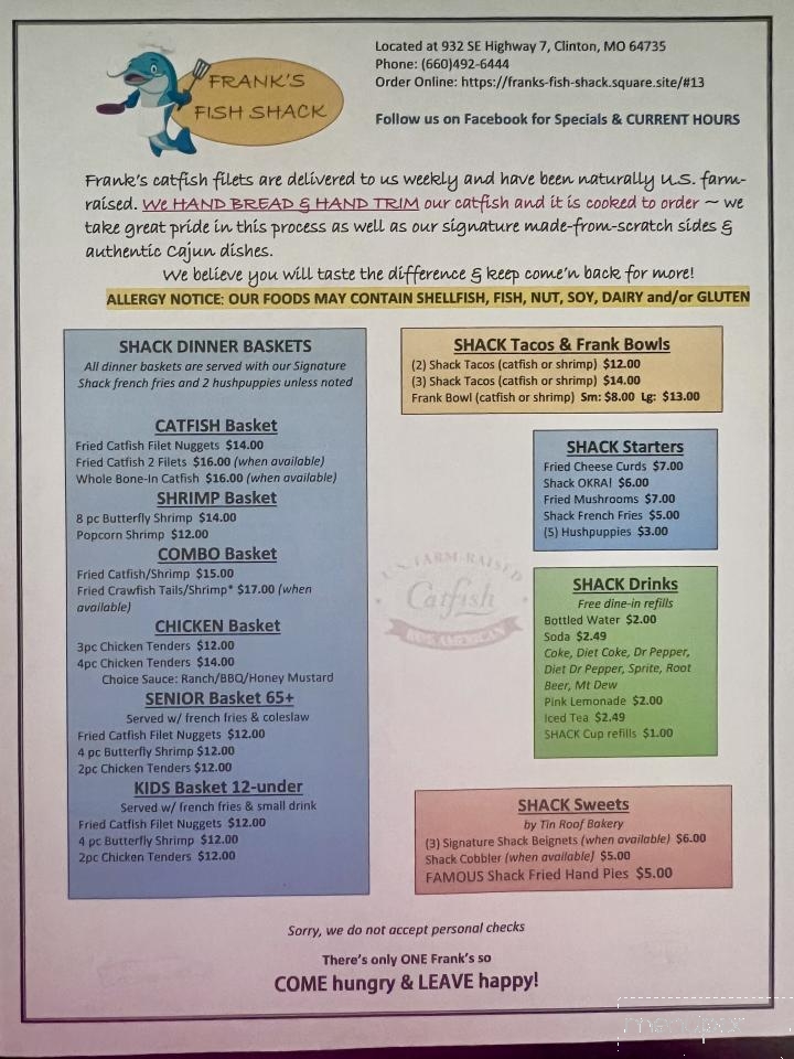 Frank's Fish Shack - Clinton, MO menu_pic