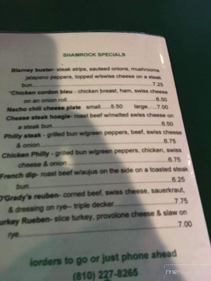 Shamrock Lounge - Brighton, MI menu_pic