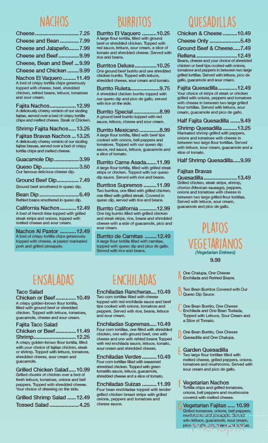 El Vaquero Mexican Restaurant - Moberly, MO menu_pic