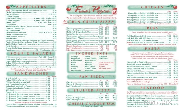 Frank's Pizzeria - Chicago, IL menu_pic