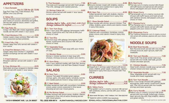 Aura Thai Hollywood - Los Angeles, CA menu_pic