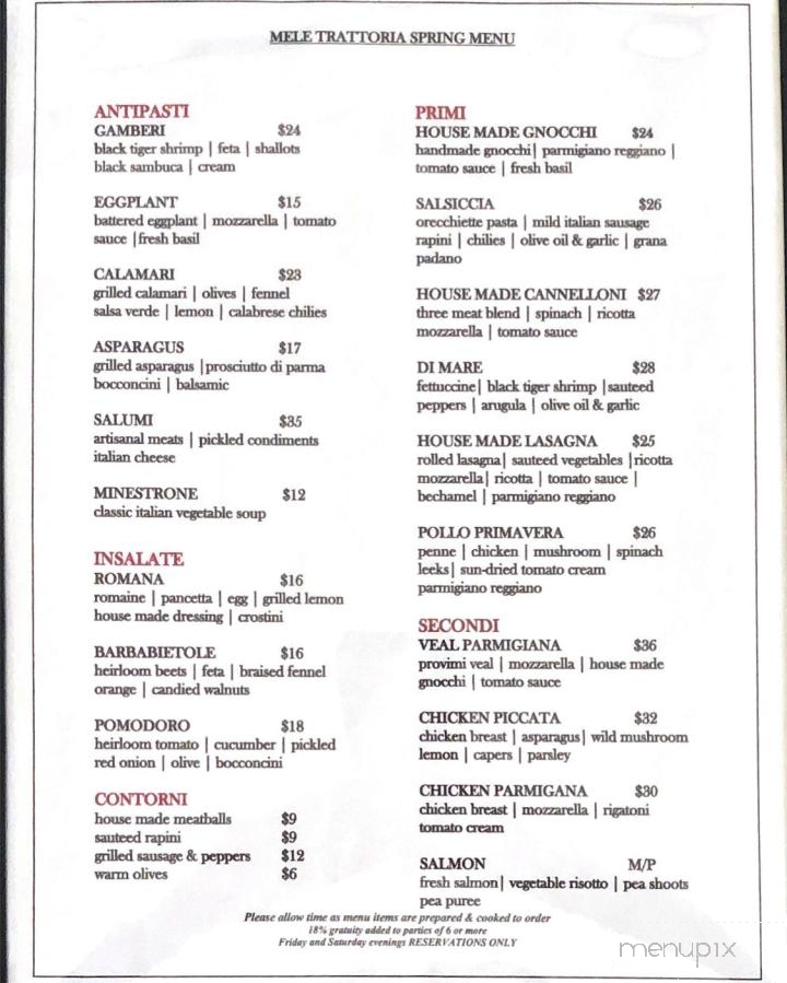 Mele Trattoria - Saint Catharines, ON menu_pic