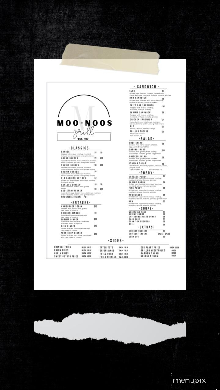Moo-Noo's Grill - Erath, LA menu_pic