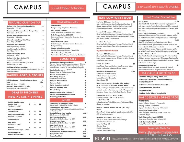 Campus Billiards & Sports Bar - Cypress, CA menu_pic