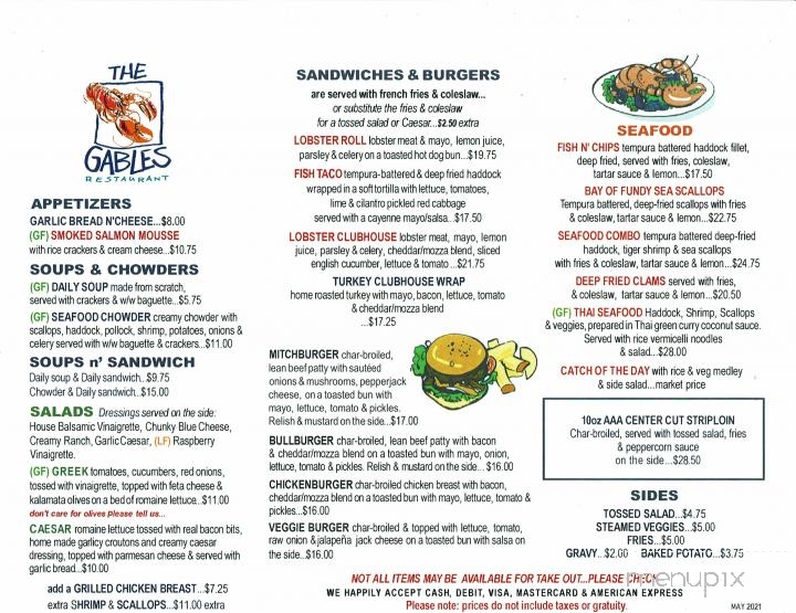 The Gables Restaurant - Saint Andrews, NB menu_pic