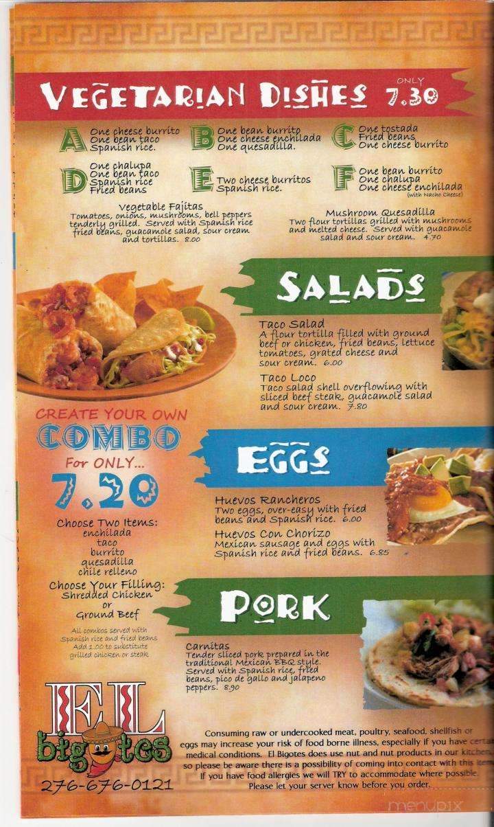 El Bigotes Mexican Grill - Abingdon, VA menu_pic