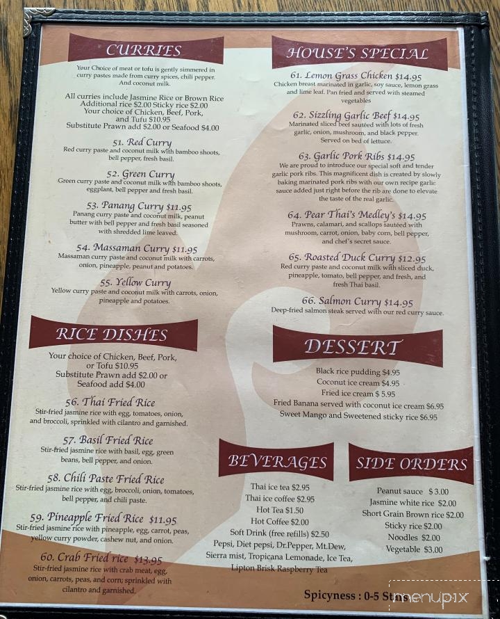 Pear Thai Cuisine - Anacortes, WA menu_pic