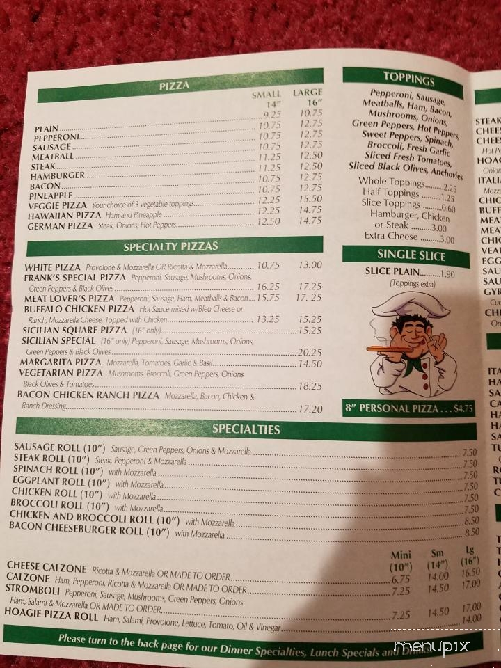 Franks Pizza - Sciota, PA menu_pic