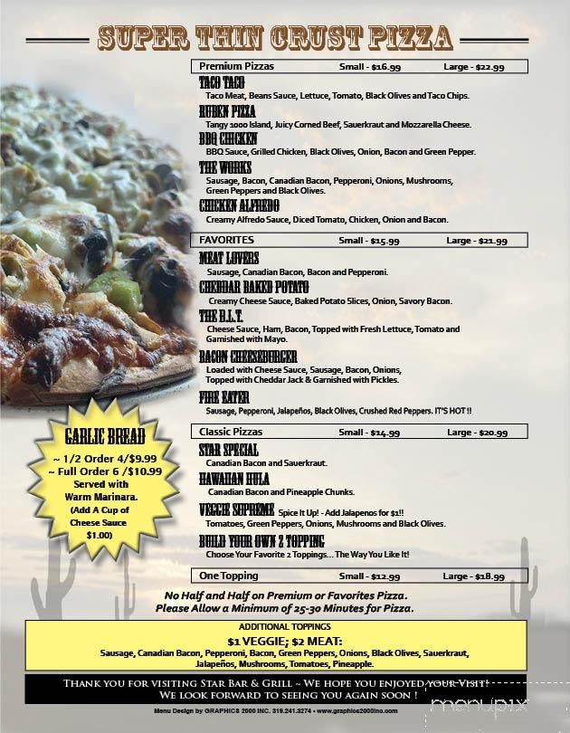 Star Bar & Grill - Fairfax, IA menu_pic