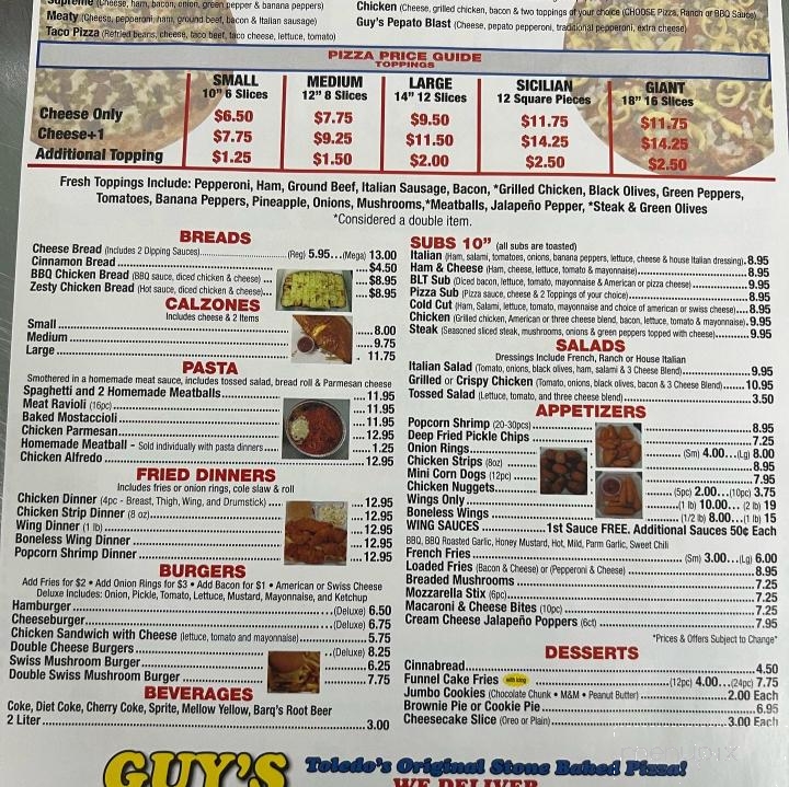 Guy's Pizza and Dinners - Toledo, OH menu_pic