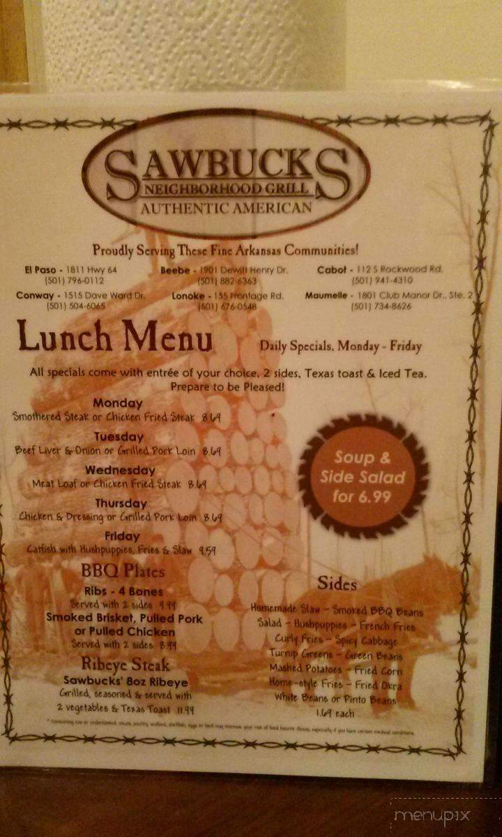 Sawbucks Authentic American Neighborhood Grill - Conway, AR menu_pic