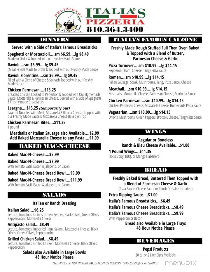 Italia's Pizzeria - Marysville, MI menu_pic