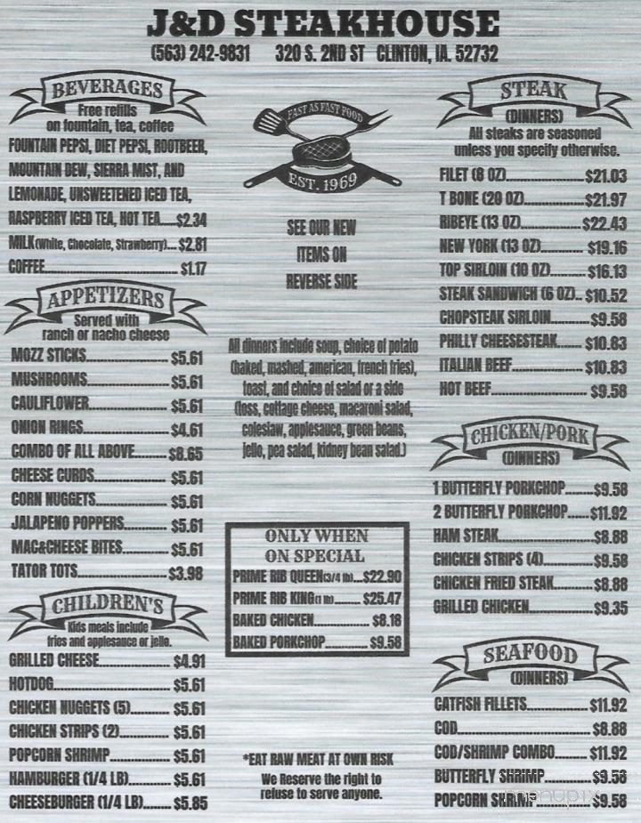 J & D Steakhouse - Clinton, IA menu_pic