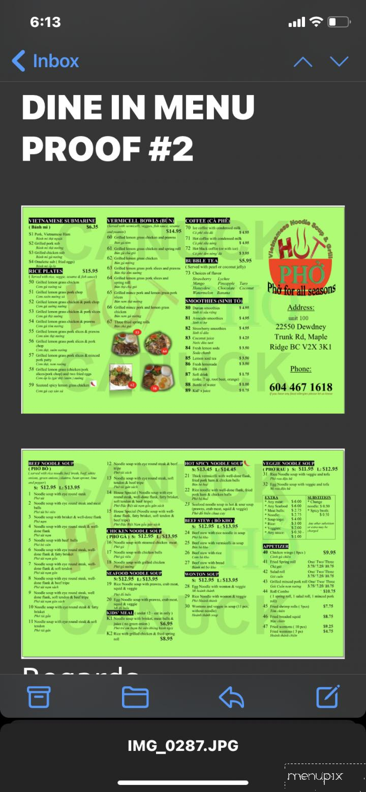 Hot Pho Restaurant - Maple Ridge, BC menu_pic