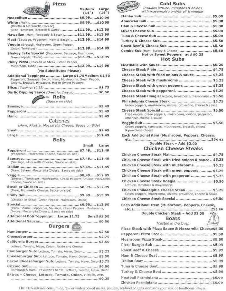 Shakey Jakes Stromboli Pizza - York, PA menu_pic