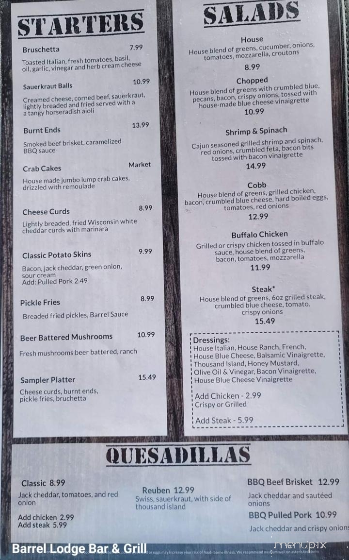 Barrel Lodge Bar & Grill - Streetsboro, OH menu_pic
