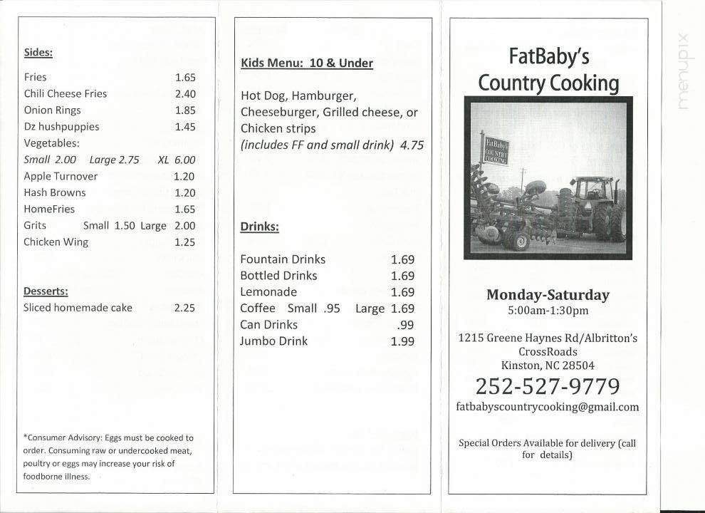 Fatbaby's Country Cooking - Kinston, NC menu_pic