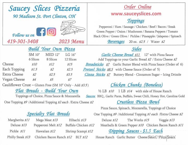 Saucey Slices Pizzeria - Port Clinton, OH menu_pic