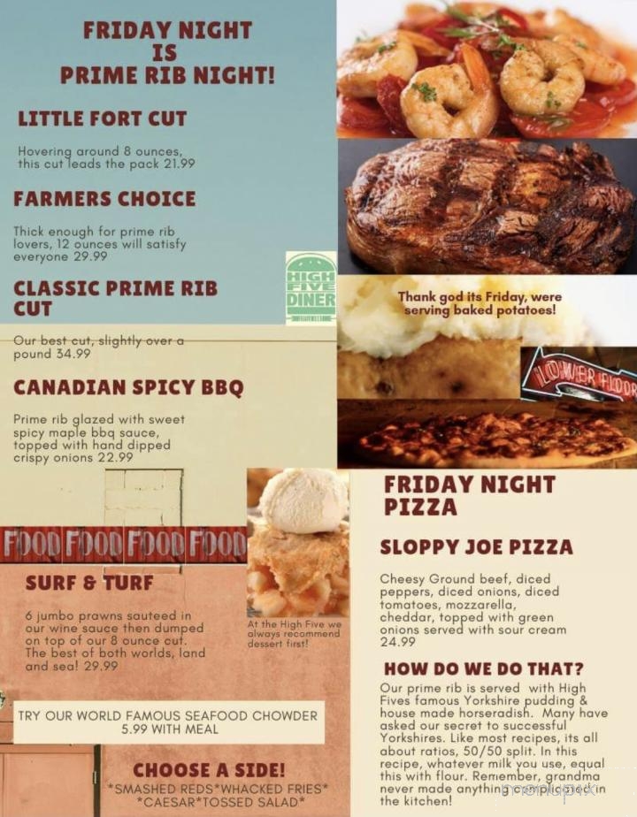 Menu of High Five Diner in Little Fort, BC V0E 2C0