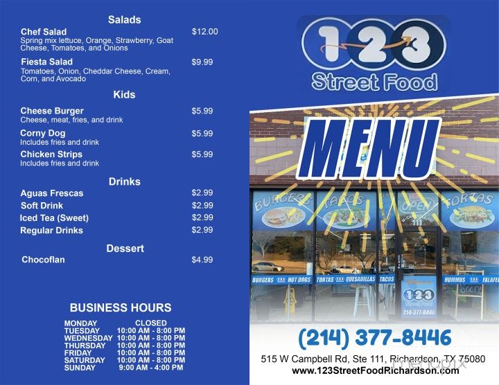 123 Street Food - Richardson, TX menu_pic