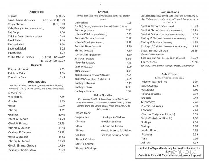 Fuji Japanese Seafood & Steak - Hudson, NC menu_pic