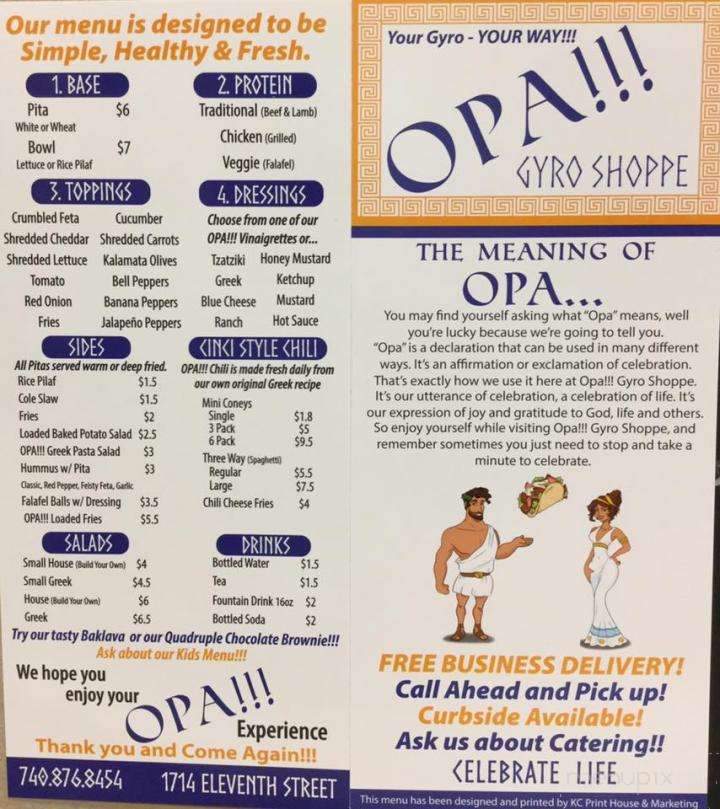Opa!!! Gyro Shoppe - Portsmouth, OH menu_pic