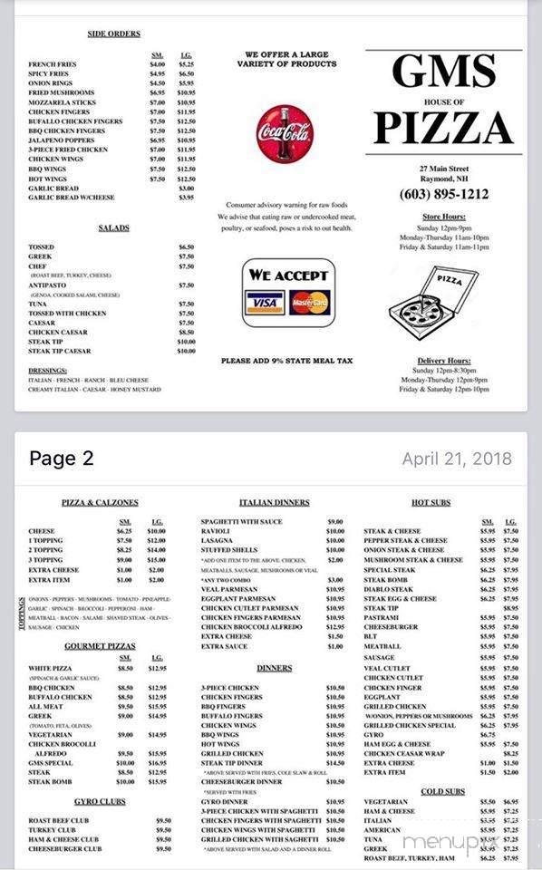 GMS Pizza - Raymond, NH menu_pic