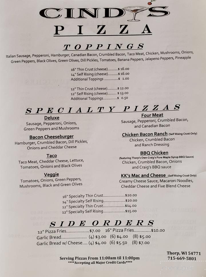 Cindy's - Thorp, WI menu_pic