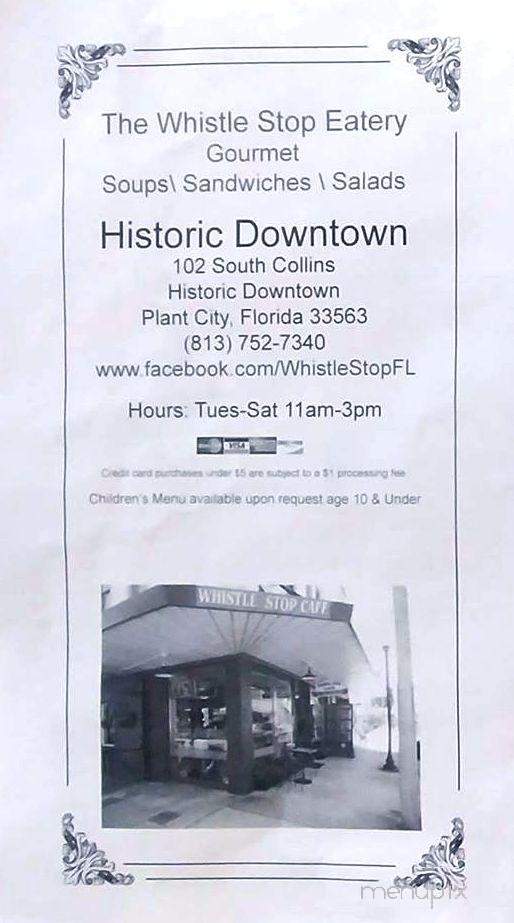 Menu of Whistle Stop Gourmet Coffee Cafe in Plant City