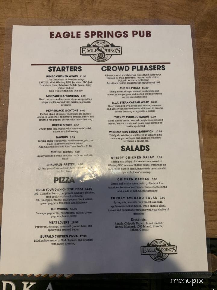 Eagle Springs Pub - Mukwonago, WI menu_pic